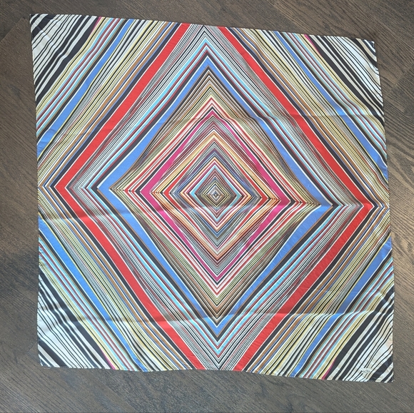 Echo Striped Vortex Multicolor Geometric Pattern Silk Scarf Hand Rolled Edge - Picture 1 of 8